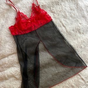 Red and black babydoll mesh